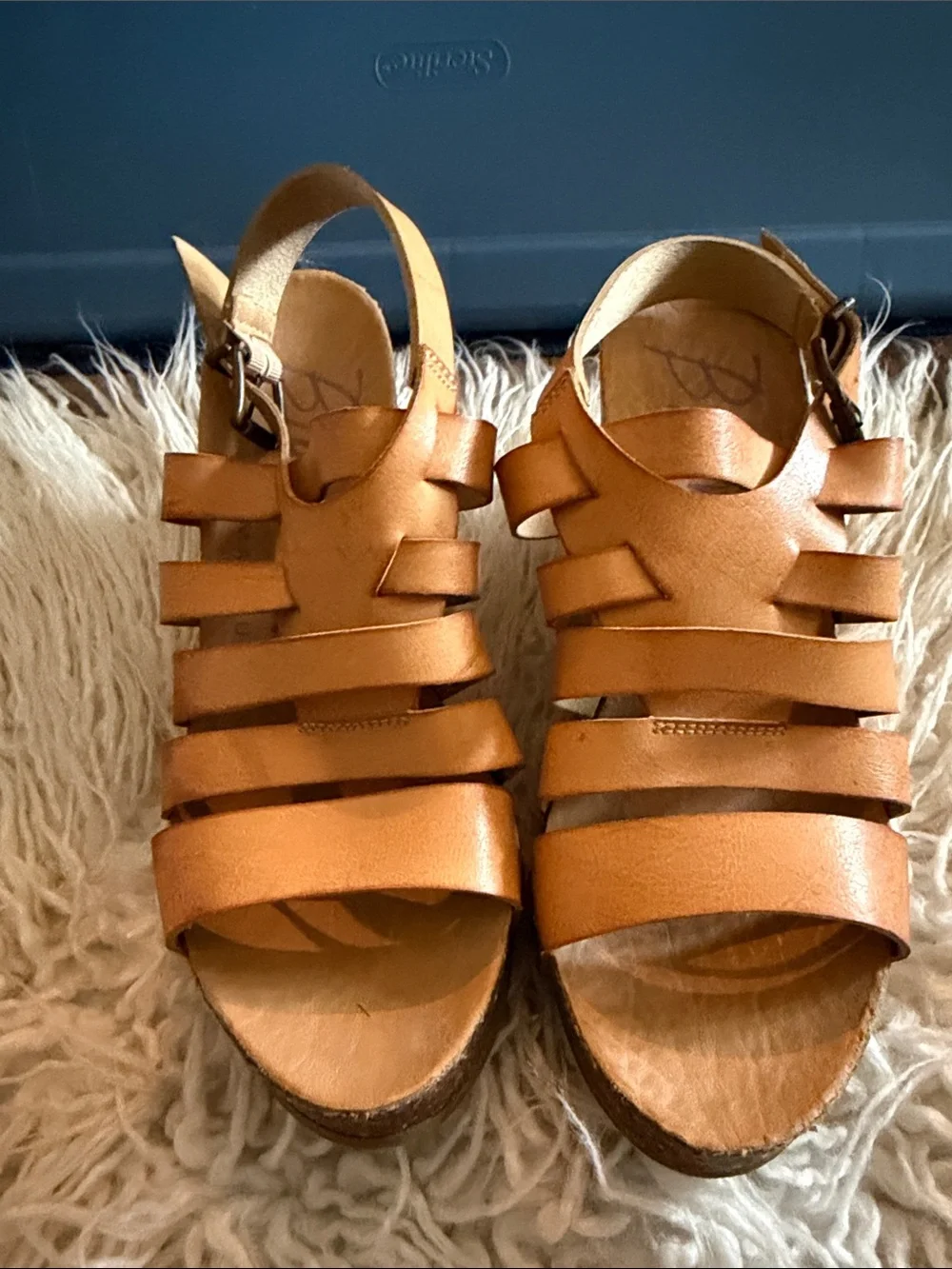 Blowfish Malibu - Tan Strappy Leather Wedge Sandals